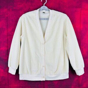 SHEIN CREAM WAFFLE COZY WOMEN CARDIGAN LONG SLEEVE BANDED CUFFS CASUAL STYLE OXL